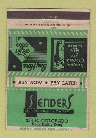 Matchbook Cover - Senders Outfitting Clothes Los Angeles? CA 40 Strike