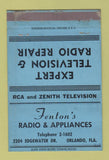 Matchbook Cover - Fenton's Radio Appliances Orlando FL RCA Zenith 40 Strike