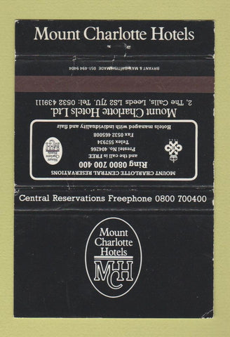 Matchbook Cover - Mount Charlotte Hotels Leeds UK WEAR 40 Strike