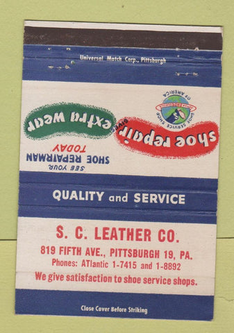 Matchbook Cover - SC Leather Shoe Repair Pittsburgh PA 40 Strike
