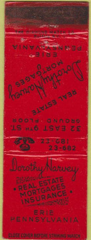 Matchbook Cover - Dorothy Harvey Real Estate Erie PA WORN