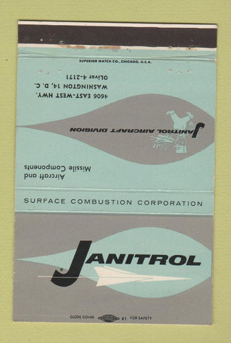 Matchbook Cover - Janitrol Aircraft Washington DC 40 Strike