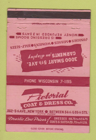 Matchbook Cover - Pictorial Coats Dresses New York City 40 Strike