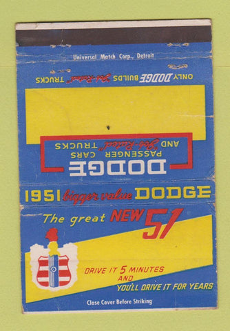 Matchbook Cover - 1951 Dodge WORN 40 Strike