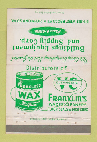 Matchbook Cover - Franklin's Wax Building Equipment Richmond VA 40 Strike