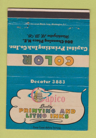 Matchbook Cover - Capico Printing Litho Inks Washington DC 40 Strike