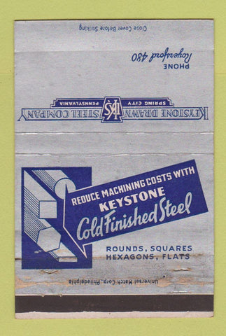 Matchbook Cover - Keystone Drawn Steel Spring City PA WORN 40 Strike