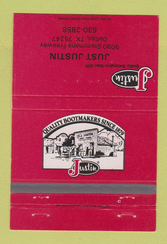 Matchbook Cover - Justin Cowboy Boots Dallas TX 40 Strike