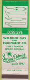 Matchbook Cover - Welding Gas Equipment Co Detroit MI