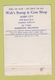 Matchbook Cover - Walt's Stamp & Coin Anaheim CA Civil War 1961 40 Strike