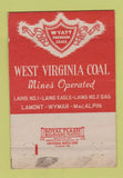 Matchbook Cover - Wyatt Coal Charleston WV WEAR 40 Strike