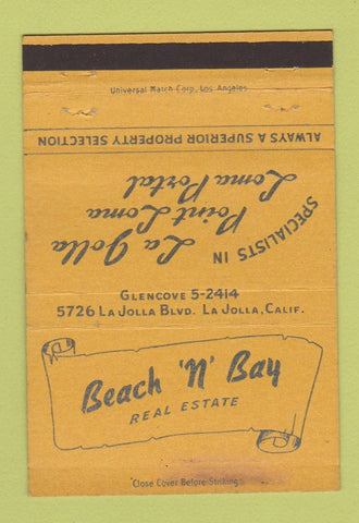 Matchbook Cover - Beach n Bay Real Estate La Jolla CA WEAR 40 Strike