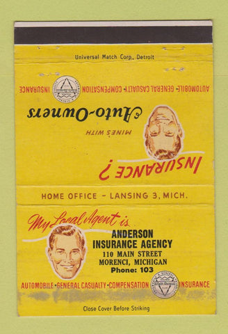 Matchbook Cover - Anderson Insurance Agency Morenci MI WEAR 40 Strike