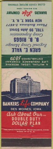 Matchbook Cover - Glen Vale Riggs New York City Insurance