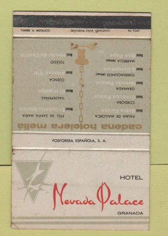 Matchbook Cover - Hotel Nevada Palace Granada WEAR 40 Strike