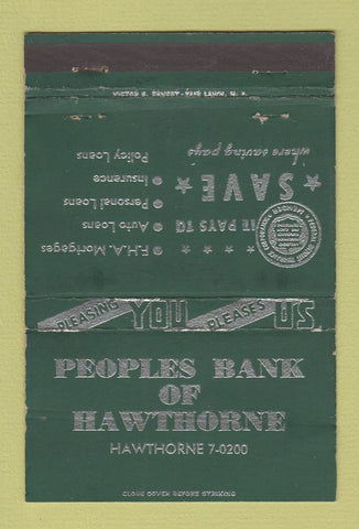 Matchbook Cover - Peoples Bank of Hawthorne WEAR GREEN 40 Strike