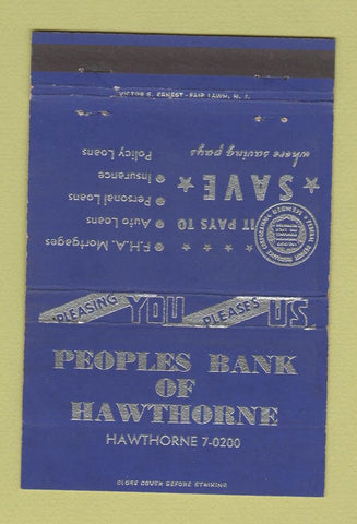 Matchbook Cover - Peoples Bank of Hawthorne BLUE 40 Strike