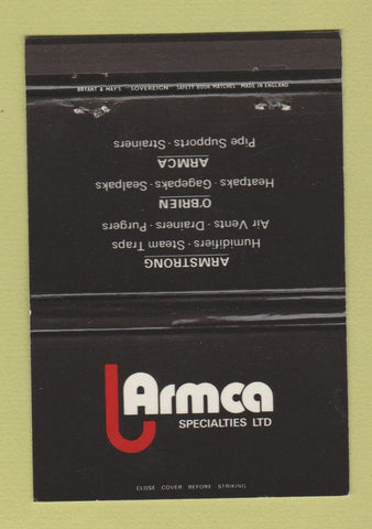 Matchbook Cover - Armca UK England Vents Drainers London  40 Strike