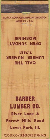 Matchbook Cover - Barber Lumber Co Loves Park IL WEAR