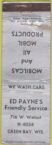 Matchbook Cover - Ed Payne Mobil oil gas Green Bay WI WORN CREASES