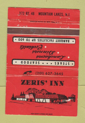 Matchbook Cover - Zeris' Inn Mountain Lakes NJ WEAR 40 Strike