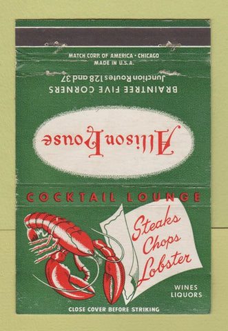 Matchbook Cover - Allison House Braintree MA 40 Strike
