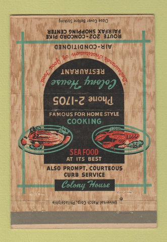 Matchbook Cover - Colony House Restaurant Wilmington DE 40 Strike