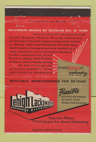 Matchbook Cover - Lehigh Lackawanna Warehouse Newark NJ 40 Strike