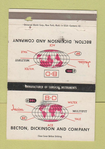 Matchbook Cover - Becton Dickinson Surgical Instruments WORN 40 Strike
