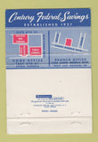 Matchbook Cover - Century Federal Savings West Los Angeles CA 40 Strike