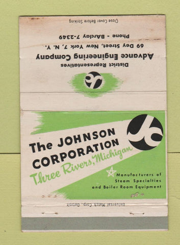 Matchbook Cover - Johnson Three Rivers MI Advance Engineering NYC WEAR 40 Strike