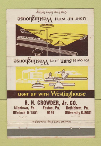 Matchbook Cover - Westinhouse Lighting Easton Allentown Bethlehem PA 40 Strike