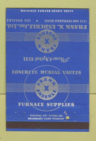 Matchbook Cover - Frank Enderle Burial Vaults Los Angeles CA 40 Strike