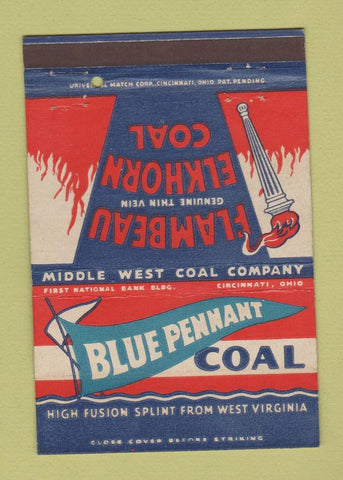 Matchbook Cover - Blue Pennant Coal Cincinnati OH WEAR 40 Strike