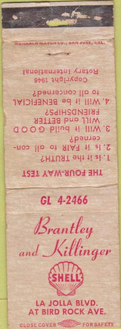 Matchbook Cover - Brantley Killinger Shell oil gas CREASES WORN