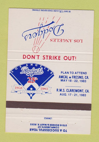 Matchbook Cover - Los Angeles Dodges Baseball RMS 1983 40 Strike