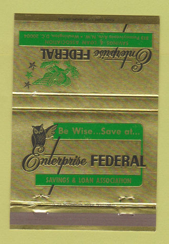 Matchbook Cover - Enterprise Federal Savings Loan Washington DC Owl 40 Strike