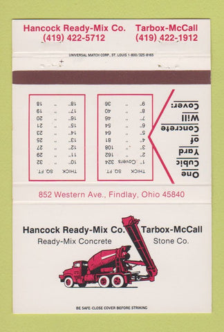 Matchbook Cover - Hancock Ready Mix Concrete Stone Findlay OH 40 Strike