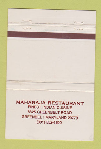 Matchbook Cover - Maharaja Restaurant Greenbelt MD 40 Strike