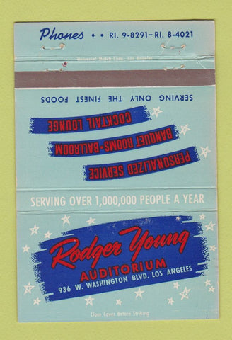 Matchbook Cover - Rodger Young Auditorium Los Angeles CA WEAR 40 Strike