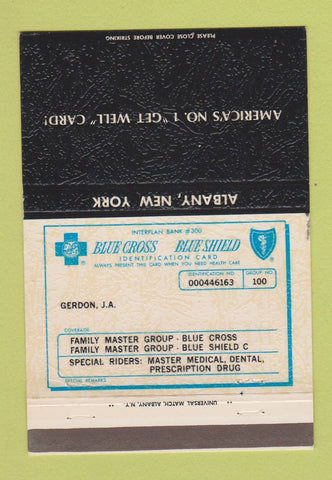 Matchbook Cover - Blue Cross Blue Shield Albany NY 40 Strike