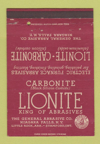 Matchbook Cover - Lionite Abrasives Niagara Falls NY 40 Strike