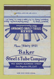 Matchbook Cover - Baker Steel & Tube Los Angeles CA WEAR 40 Strike