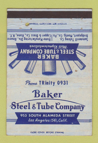 Matchbook Cover - Baker Steel & Tube Los Angeles CA WEAR 40 Strike