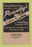 Matchbook Cover - Paranthy's Restaurant Santa Monica CA WRON 40 Strike