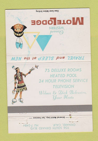 Matchbook Cover - Oxnard Western Motel Lodge CA girlie Indian WEAR 40 Strike