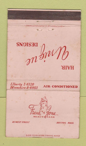 Matchbook Cover - Frank Zona Beauty Salon Boston MA WEAR 36 Strike