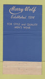 Matchbook Cover - Harry Wolf Men's Store Hempstead LI NY 36 Strike