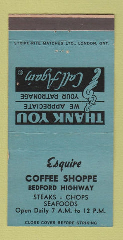 Matchbook Cover - Esquire Coffee Shoppe Bedford Highway Canada 30 Strike