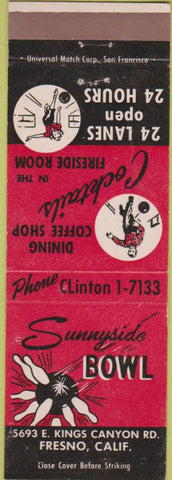 Matchbook Cover - Sunnyside Bowling Fresno CA